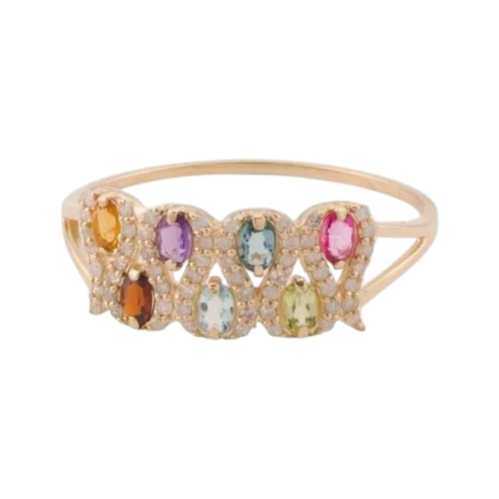 GEMOLIO 14kt Gold Multi Gemstone And Diamond Ring
